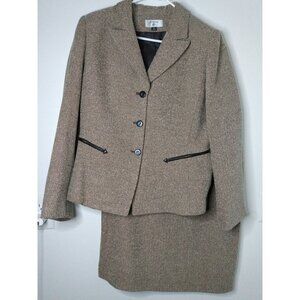 Stresa Womens Sz 14 Blazer & Skirt 2 Piece Set Brown 3 Button Front Western NEW
